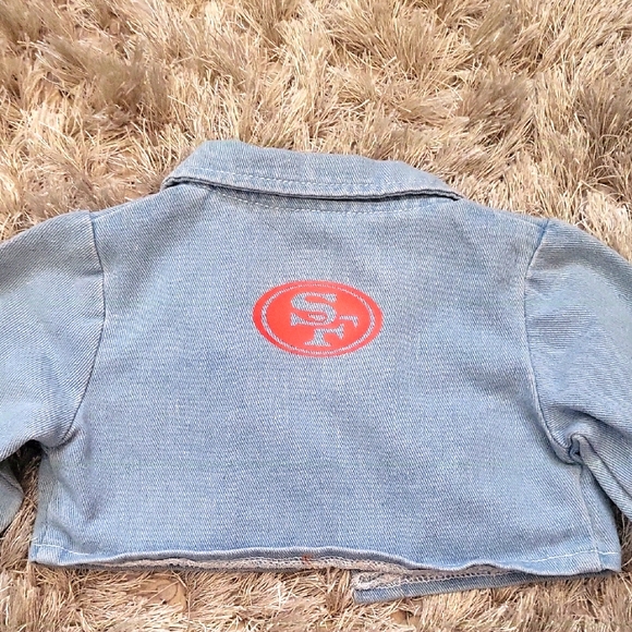 49ers Stylish Kids Denim Jacket with Red Logo - Picture 1 of 5